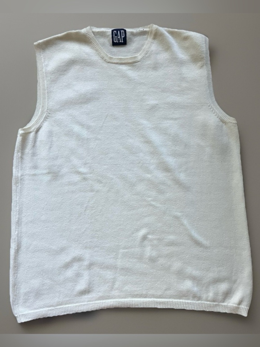 Vintage 90s GAP Cream Cotton Knit Sleeveless Sweater Vest Preppy Quiet Luxury